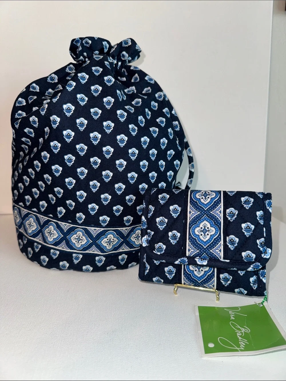 Vera Bradley Drawstring Ditty Bag & Wallet Set Retired Nantucket Navy
